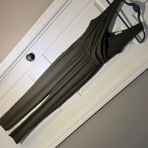 Dark Olive Sleeveless Jumpsuit w/ Pockets
